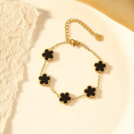 Four Leaf Clover Chain Trendy Flower Bracelet Black