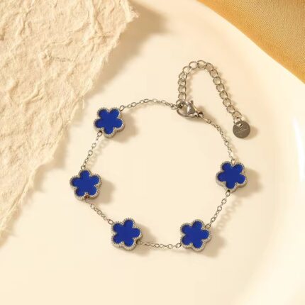 Four Leaf Clover Chain Trendy Flower Bracelet Blue