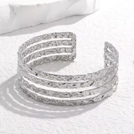 Four Layer Open Cuff Bracelet Silver
