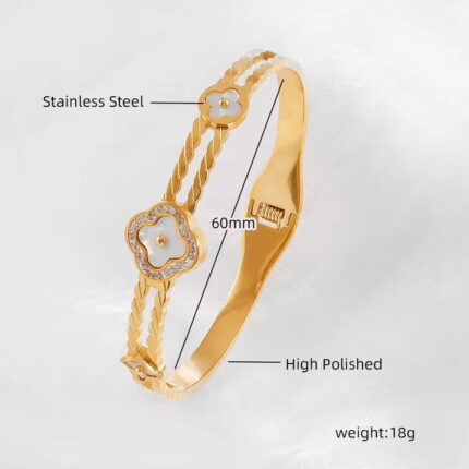 Four Leaf Clover Titanium Steel Bracelet White